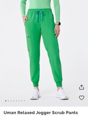 Figs Uman Relaxed Jogger Scrub Pants - Bright Green with Teal Drawstring